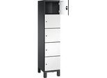 C+P Schliessfachschrank Cambio, 1 Abteil, 5 Fächer, auf Füssen, B 400 x T 525 x H 1980 mm, schwarzgrau/weiss