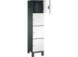 C+P Schliessfachschrank Cambio, 1 Abteil, 4 Fächer, auf Füssen, B 400 x T 525 x H 1980 mm, schwarzgrau/weiss