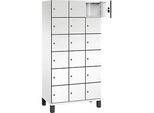 C+P Schliessfachschrank Cambio, 3 Abteile, 18 Fächer, auf Füssen, B 900 x T 525 x H 1980 mm, verkehrsweiss/weiss