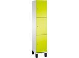 C+P Schliessfachschrank Cambio, 1 Abteil, 3 Fächer, auf Füssen, B 400 x T 525 x H 1980 mm, lichtgrau/clowngrün