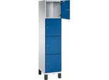 C+P Schliessfachschrank Cambio, 1 Abteil, 4 Fächer, auf Füssen, B 400 x T 525 x H 1980 mm, lichtgrau/enzianblau