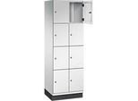 C+P Schliessfachschrank Cambio, 2 Abteile, 8 Fächer, mit Sockel, B 600 x T 525 x H 1980 mm, lichtgrau