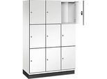 C+P Schliessfachschrank Cambio, 3 Abteile, 9 Fächer, mit Sockel, B 1200 x T 525 x H 1980 mm, verkehrsweiss/weiss