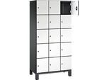 C+P Schliessfachschrank Cambio, 3 Abteile, 15 Fächer, auf Füssen, B 900 x T 525 x H 1980 mm, schwarzgrau/weiss