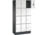 C+P Schliessfachschrank Cambio, 3 Abteile, 12 Fächer, mit Sockel, B 900 x T 525 x H 1980 mm, schwarzgrau/weiss