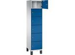 C+P Schliessfachschrank Cambio, 1 Abteil, 6 Fächer, auf Füssen, B 400 x T 525 x H 1980 mm, lichtgrau/enzianblau