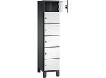 C+P Schliessfachschrank Cambio, 1 Abteil, 6 Fächer, auf Füssen, B 400 x T 525 x H 1980 mm, schwarzgrau/weiss