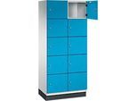 C+P Schliessfachschrank Cambio, 2 Abteile, 10 Fächer, mit Sockel, B 800 x T 525 x H 1980 mm, lichtgrau/lichtblau