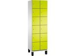 C+P Schliessfachschrank Cambio, 2 Abteile, 12 Fächer, auf Füssen, B 600 x T 525 x H 1980 mm, lichtgrau/clowngrün