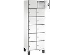 C+P Schliessfachschrank Cambio, 2 Abteile, 12 Fächer, auf Füssen, B 600 x T 525 x H 1980 mm, verkehrsweiss/weiss