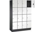 C+P Schliessfachschrank Cambio, 4 Abteile, 16 Fächer, mit Sockel, B 1200 x T 525 x H 1980 mm, schwarzgrau/weiss