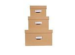 Exacompta OfficeByMe Aufbewahrungsboxen 3er Set Beige, A4+/A5++/A6++, FSC-Karton, plastikfrei, Etikettenhalter
