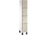 C+P Schliessfachschrank Cambio, 1 Abteil, 4 Fächer, auf Füssen, B 300 x T 525 x H 1980 mm, verkehrsweiss/Sen Esche-Dekor