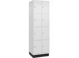 C+P Schliessfachschrank Cambio, 2 Abteile, 8 Fächer, mit Sockel, B 600 x T 525 x H 1980 mm, verkehrsweiss