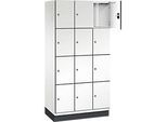 C+P Schliessfachschrank Cambio, 3 Abteile, 12 Fächer, mit Sockel, B 900 x T 525 x H 1980 mm, verkehrsweiss/weiss