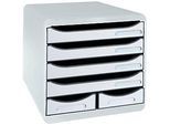 Exacompta BIG BOX MAXI Office Lichtgrau, 6 offene Schubladen (4 gross/2 klein) A4/A4+, leise, stapelbar, 25 Jahre