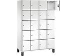 C+P Schliessfachschrank Cambio, 4 Abteile, 20 Fächer, auf Füssen, B 1200 x T 525 x H 1980 mm, verkehrsweiss/weiss
