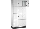 C+P Schliessfachschrank Cambio, 3 Abteile, 12 Fächer, mit Sockel, B 900 x T 525 x H 1980 mm, lichtgrau