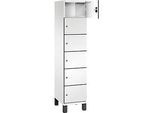 C+P Schliessfachschrank Cambio, 1 Abteil, 6 Fächer, auf Füssen, B 400 x T 525 x H 1980 mm, verkehrsweiss/weiss