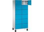 C+P Schliessfachschrank Cambio, 2 Abteile, 12 Fächer, auf Füssen, B 800 x T 525 x H 1980 mm, lichtgrau/lichtblau