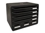 Exacompta STOREBOX Schwarz Glossy, 7 offene Schubladen A4+ im Querformat, 27 cm tief, leise, Sicherheitsstopp, 25 Jahre