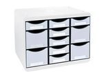 Exacompta Store-Box Multi Black Office Weiss/Harlekin, 11 offene Schubladen (7 flach/4 hoch), leise, 25 Jahre Garantie