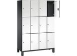 C+P Schliessfachschrank Cambio, 4 Abteile, 12 Fächer, auf Füssen, B 1200 x T 525 x H 1980 mm, schwarzgrau/weiss
