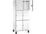 C+P Schliessfachschrank Cambio, 2 Abteile, 6 Fächer, auf Füssen, B 800 x T 525 x H 1980 mm, verkehrsweiss/weiss