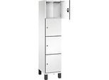 C+P Schliessfachschrank Cambio, 1 Abteil, 4 Fächer, auf Füssen, B 400 x T 525 x H 1980 mm, verkehrsweiss/weiss