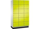 C+P Schliessfachschrank Cambio, 3 Abteile, 18 Fächer, mit Sockel, B 1200 x T 525 x H 1980 mm, lichtgrau/clowngrün