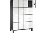 C+P Schliessfachschrank Cambio, 4 Abteile, 16 Fächer, auf Füssen, B 1200 x T 525 x H 1980 mm, schwarzgrau/weiss
