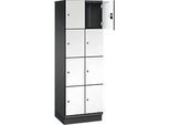 C+P Schliessfachschrank Cambio, 2 Abteile, 8 Fächer, mit Sockel, B 600 x T 525 x H 1980 mm, schwarzgrau/weiss