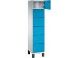 C+P Schliessfachschrank Cambio, 1 Abteil, 6 Fächer, auf Füssen, B 400 x T 525 x H 1980 mm, lichtgrau/lichtblau