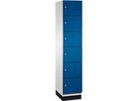 C+P Schliessfachschrank Cambio, 1 Abteil, 6 Fächer, mit Sockel, B 400 x T 525 x H 1980 mm, lichtgrau/enzianblau