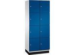 C+P Schliessfachschrank Cambio, 2 Abteile, 8 Fächer, mit Sockel, B 800 x T 525 x H 1980 mm, lichtgrau/enzianblau