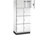 C+P Schliessfachschrank Cambio, 2 Abteile, 8 Fächer, mit Sockel, B 800 x T 525 x H 1980 mm, verkehrsweiss/weiss
