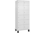 C+P Schliessfachschrank Cambio, 2 Abteile, 12 Fächer, auf Füssen, B 800 x T 525 x H 1980 mm, verkehrsweiss