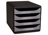 Exacompta Big Box Plus Metallic Silber, 4 offene Schubladen A4/A4+/24x32 cm, leise mit Stopp, stapelbar