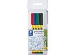 Staedtler Fineliner Noris, Rundspitze, Strichbreite 0,6 mm, Tinte auf Wasserbasis, Recycling-Kunststoff, farbsortiertes 4er-Set