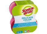 Scotch-Brite™ Reinigungsschwamm Delicate Color Comfort, nicht kratzend, für Töpfe/Pfannen/Geschirr, L 117 x B 55 mm, Schaumstoff, pink-rot, 2 Stück
