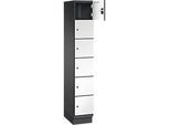 C+P Schliessfachschrank Cambio, 1 Abteil, 6 Fächer, mit Sockel, B 300 x T 525 x H 1980 mm, schwarzgrau/weiss