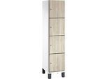 C+P Schliessfachschrank Cambio, 1 Abteil, 4 Fächer, auf Füssen, B 400 x T 525 x H 1980 mm, verkehrsweiss/Sen Esche-Dekor
