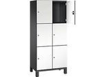C+P Schliessfachschrank Cambio, 2 Abteile, 6 Fächer, auf Füssen, B 800 x T 525 x H 1980 mm, schwarzgrau/weiss