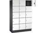 C+P Schliessfachschrank Cambio, 3 Abteile, 15 Fächer, mit Sockel, B 1200 x T 525 x H 1980 mm, schwarzgrau/weiss