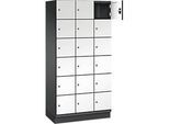 C+P Schliessfachschrank Cambio, 3 Abteile, 18 Fächer, mit Sockel, B 900 x T 525 x H 1980 mm, schwarzgrau/weiss
