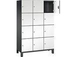 C+P Schliessfachschrank Cambio, 3 Abteile, 12 Fächer, auf Füssen, B 1200 x T 525 x H 1980 mm, schwarzgrau/weiss