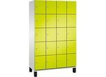C+P Schliessfachschrank Cambio, 4 Abteile, 20 Fächer, auf Füssen, B 1200 x T 525 x H 1980 mm, lichtgrau/clowngrün