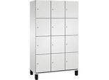 C+P Schliessfachschrank Cambio, 3 Abteile, 12 Fächer, auf Füssen, B 1200 x T 525 x H 1980 mm, lichtgrau