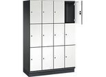C+P Schliessfachschrank Cambio, 4 Abteile, 12 Fächer, mit Sockel, B 1200 x T 525 x H 1980 mm, schwarzgrau/weiss