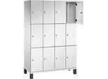 C+P Schliessfachschrank Cambio, 4 Abteile, 12 Fächer, auf Füssen, B 1200 x T 525 x H 1980 mm, lichtgrau